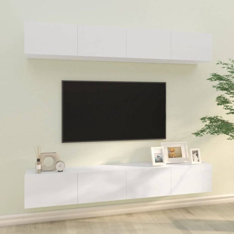 The Living Store Tv-meubel Wandmontage Hoogglans wit 100 x 30 x 30 cm Stevig bewerkt hout - Foto 2