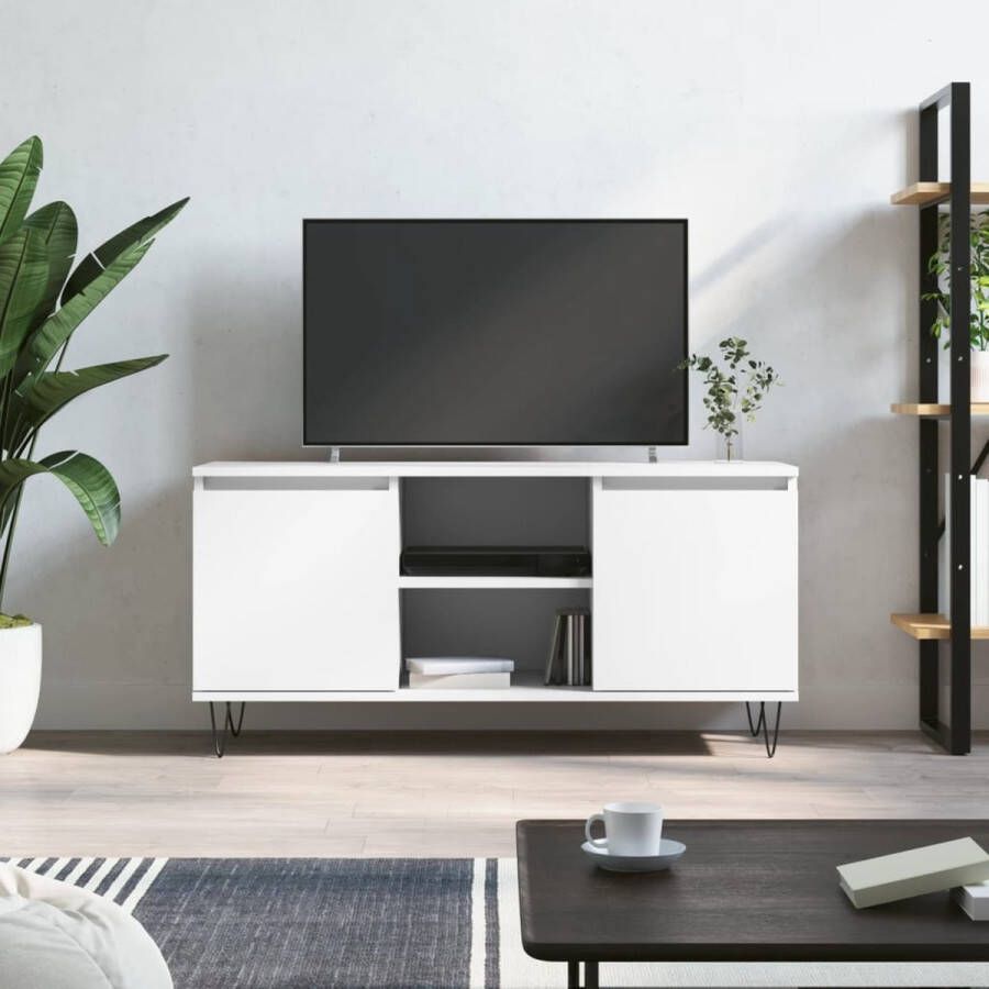 The Living Store TV-meubel Wit 104 x 35 x 50 cm Bewerkt hout en ijzer - Foto 2