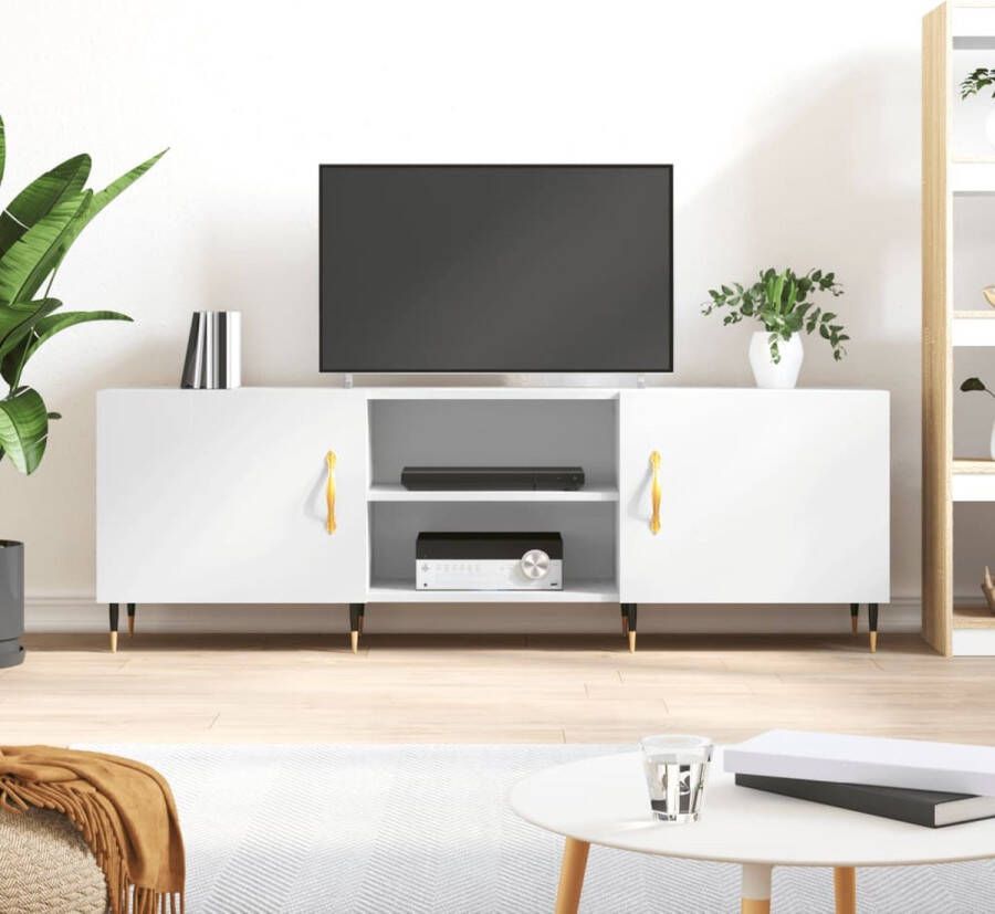 The Living Store TV-meubel wit 150 x 30 x 50 cm bewerkt hout en ijzer - Foto 2