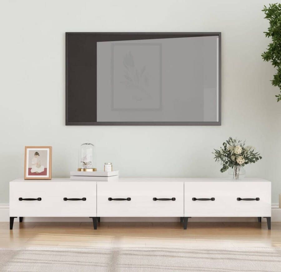 The Living Store TV-meubel wit 150x34.5x30cm Stevig modern opbergruimte | TV-meubels Materiaal- bewerkt hout ijzer - Foto 2