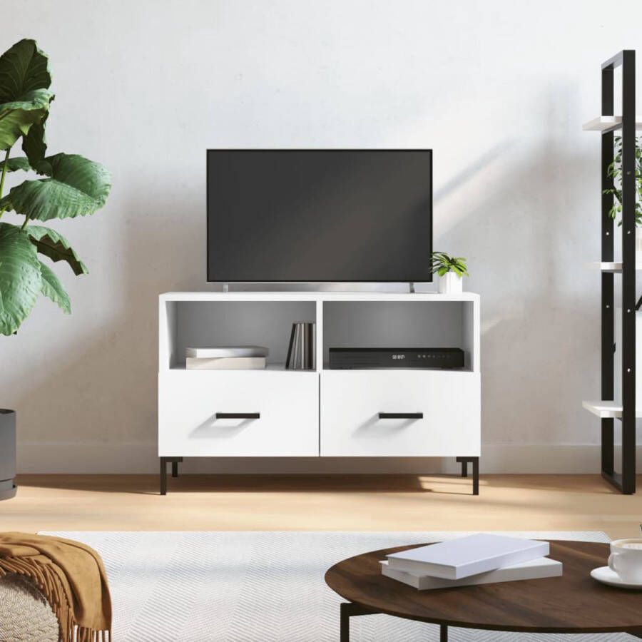 The Living Store TV-meubel Wit 80 x 36 x 50 cm Bewerkt hout en ijzer - Foto 2
