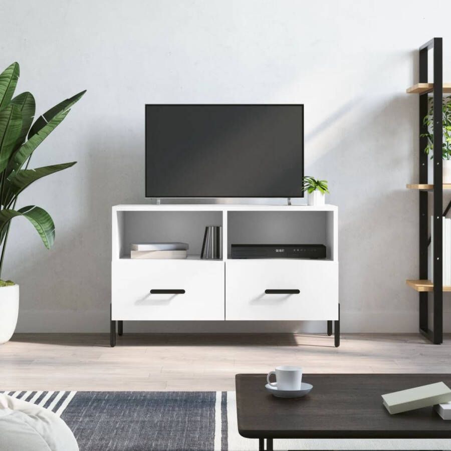 The Living Store TV-meubel wit bewerkt hout 80x36x50 cm hoge kwaliteit - Foto 3