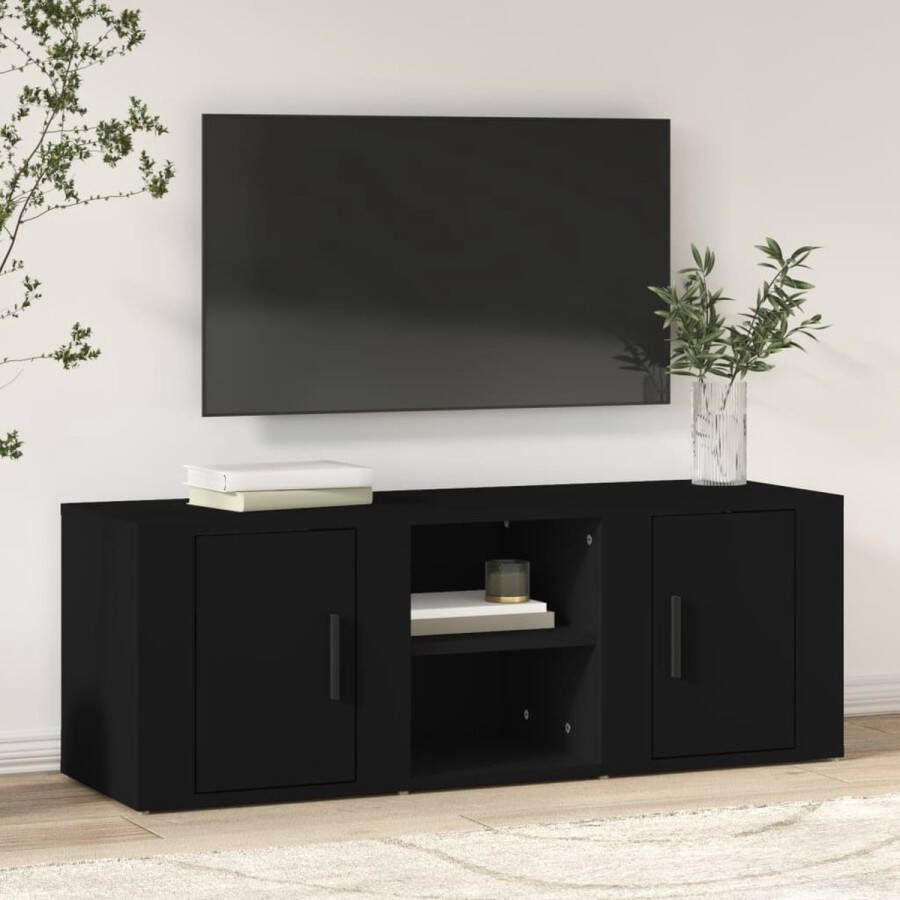 The Living Store TV-meubel zwart 100 x 31.5 x 35 cm trendy design met praktische opbergruimte - Foto 2