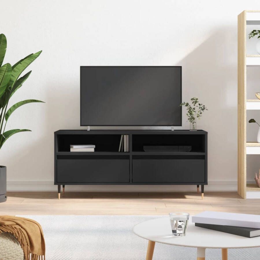 The Living Store TV-meubel Zwart 100 x 34.5 x 44.5 cm Hoge kwaliteit hout en ijzer Veel opbergruimte - Foto 2