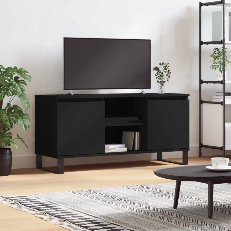 The Living Store TV-meubel zwart 104 x 35 x 50 cm opbergruimte bewerkt hout en ijzer - Foto 2