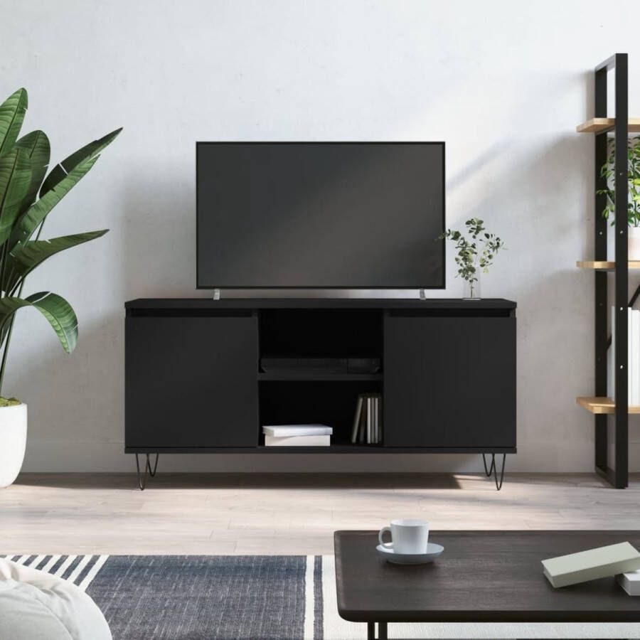 The Living Store TV-meubel Zwart 104x35x50 cm Veel opbergruimte Stevig materiaal Eenvoudig schoon te maken Stabiel tafelblad IJzeren poten - Foto 2