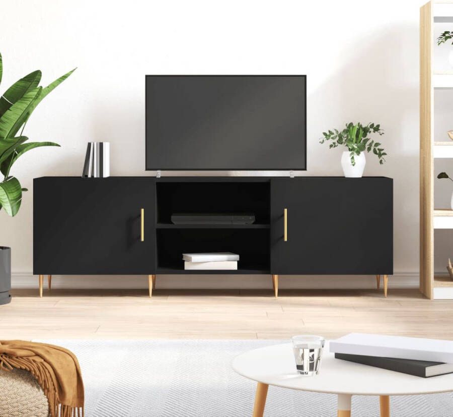 The Living Store TV-meubel Zwart 150 x 30 x 50 cm Stevig bewerkt hout en ijzer - Foto 2