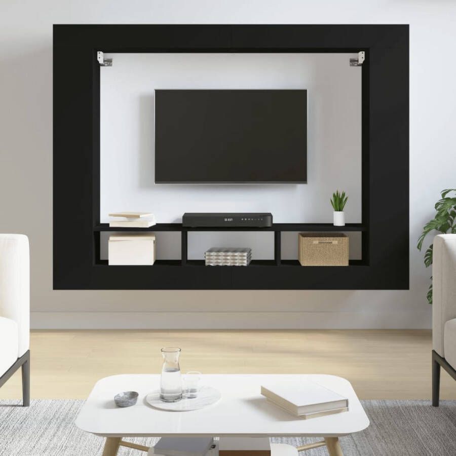 The Living Store tv-meubel zwart 152 x 22 x 113 cm bewerkt hout - Foto 2