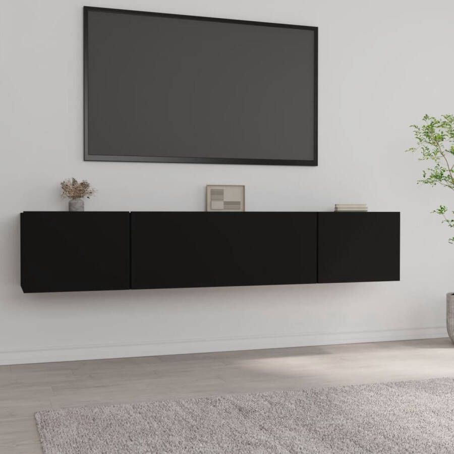 The Living Store TV-meubel Zwart 80 x 30 x 30 cm Bewerkt hout 2 neerklapbare deuren - Foto 2