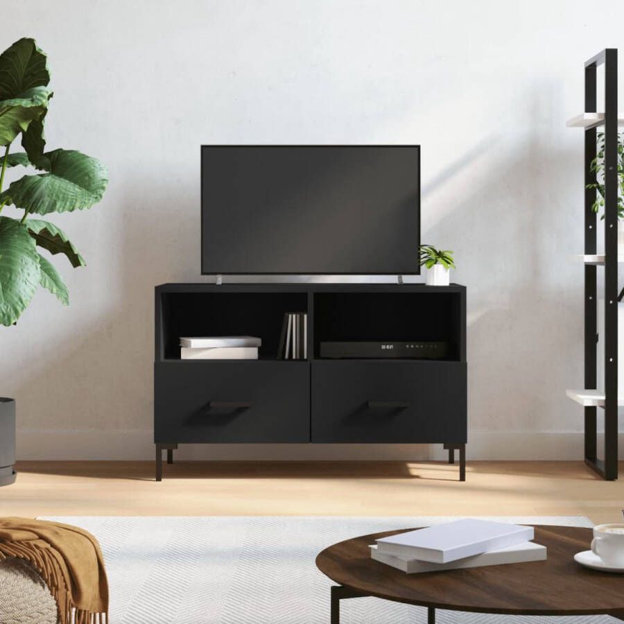 The Living Store TV-meubel zwart 80 x 36 x 50 cm bewerkt hout en ijzer - Foto 2
