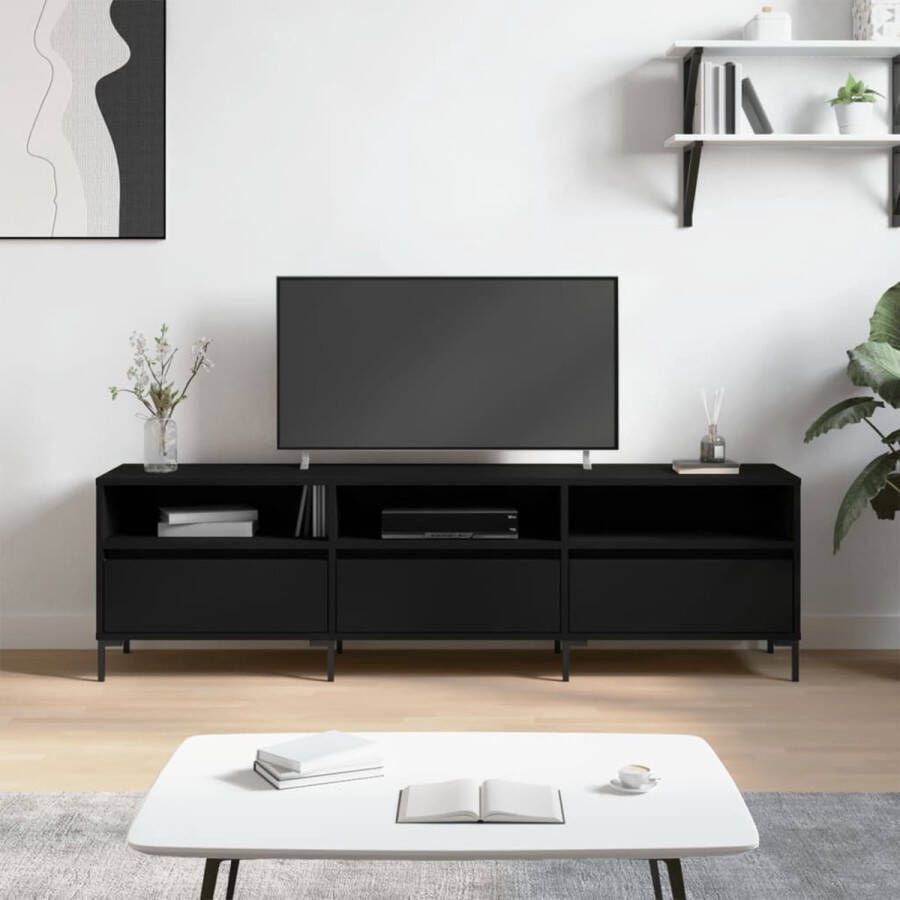 The Living Store TV-meubel Zwart Bewerkt hout 150 x 30 x 44.5 cm Opbergruimte en stabiel tafelblad - Foto 2