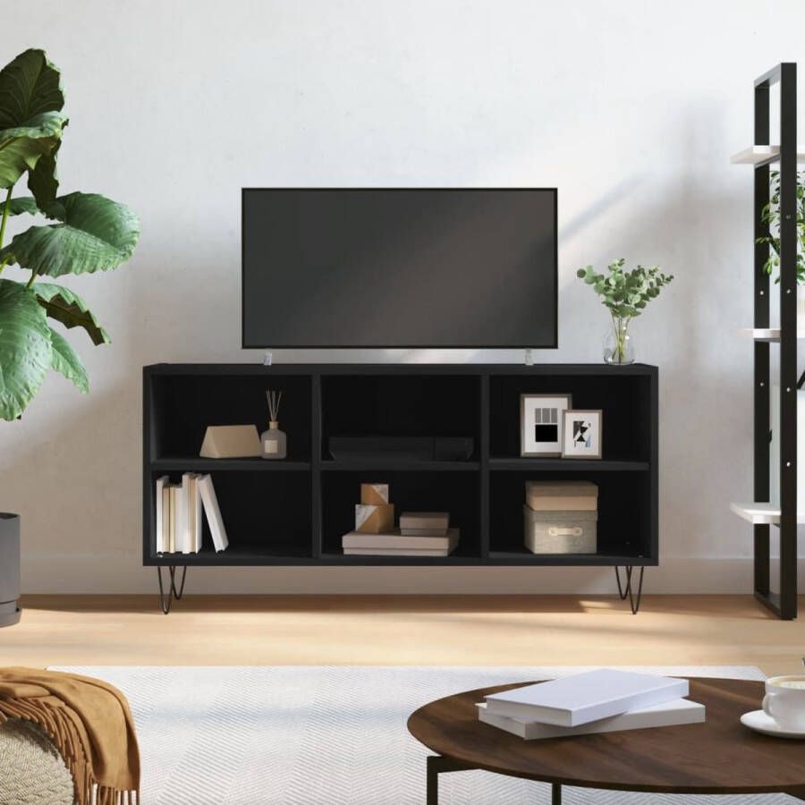 The Living Store TV-meubel Zwart Bewerkt Hout IJzer 103.5 x 30 x 50 cm Opbergruimte - Foto 2