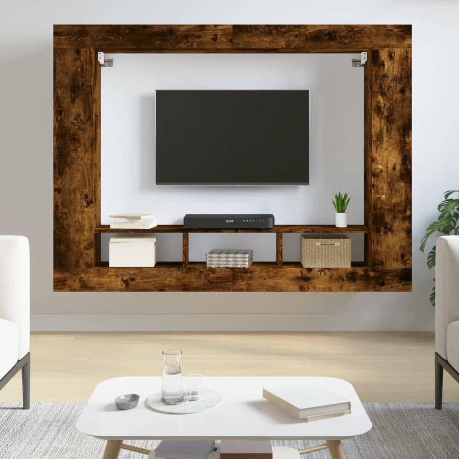 The Living Store TV-meubel Zwevend Gerookt Eiken 152 x 22 x 113 cm - Foto 2