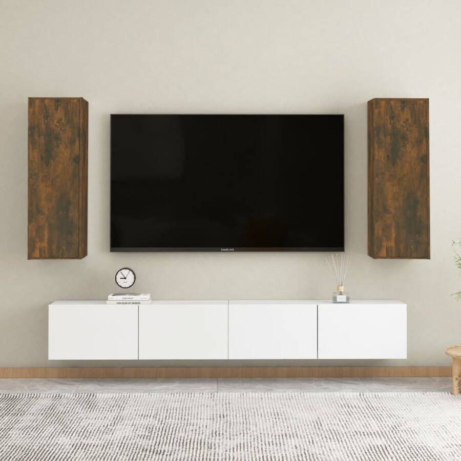 The Living Store Tv-meubelen 2 st 30-5x30x90 cm bewerkt hout gerookt eikenkleur Kast - Foto 2