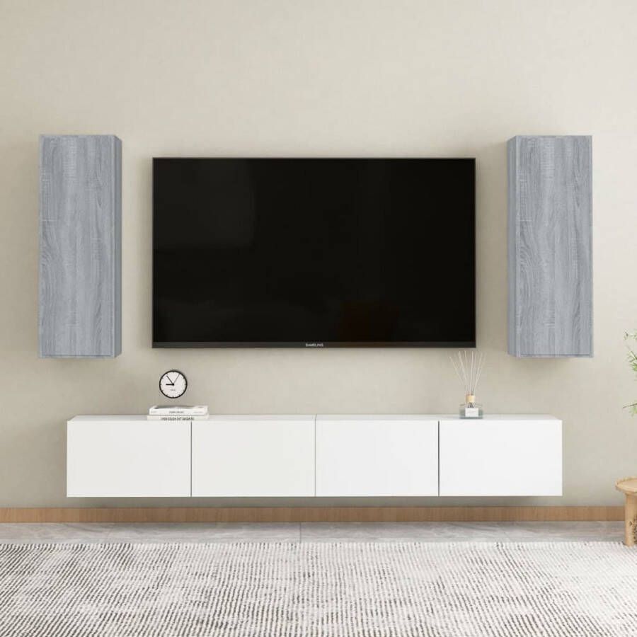 The Living Store Hangende Tv-meubelen Wandkasten 30.5 x 30 x 90 cm Grijs Sonoma Eiken 2x - Foto 2