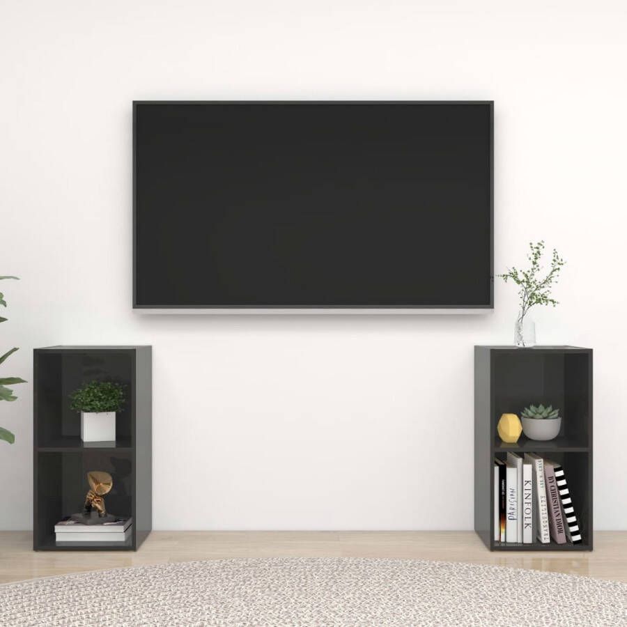 The Living Store Tv-meubelen 2 st 72x35x36-5 cm spaanplaat hoogglans grijs Kast - Foto 4