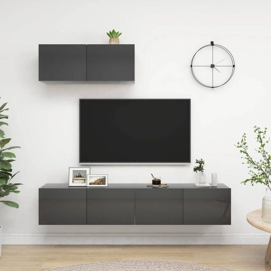 The Living Store TV-meubelset hoogglans grijs 80 x 30 x 30 cm spaanplaat - Foto 2
