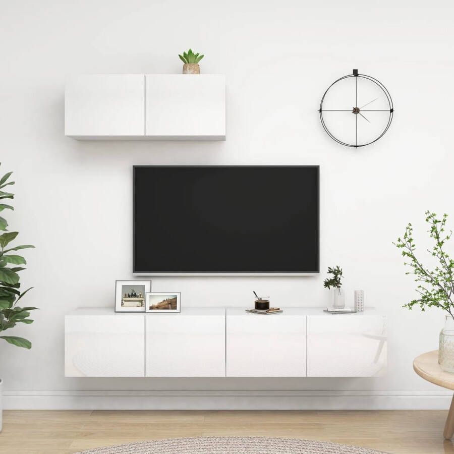 The Living Store tv-meubelset hoogglans wit 80 x 30 x 30 cm spaanplaat - Foto 2