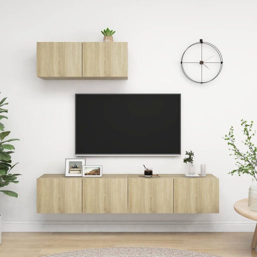 The Living Store Tv-meubelset Sonoma Eiken 80 x 30 x 30 cm 3 x tv-meubel - Foto 2