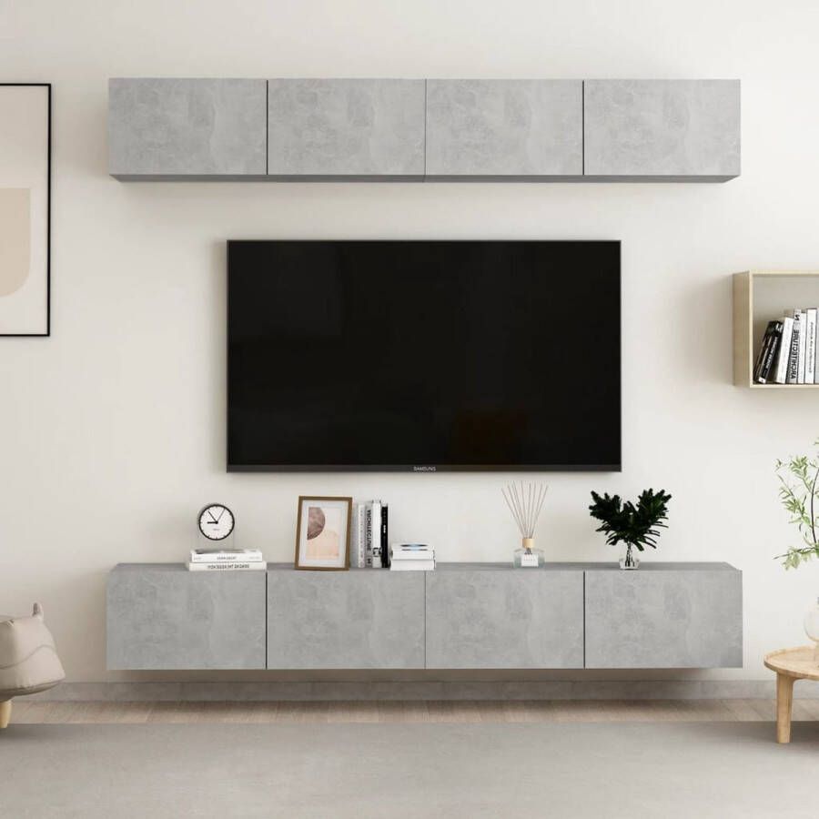 The Living Store Tv-meubelen 4 st 100x30x30 cm spaanplaat betongrijs - Foto 2