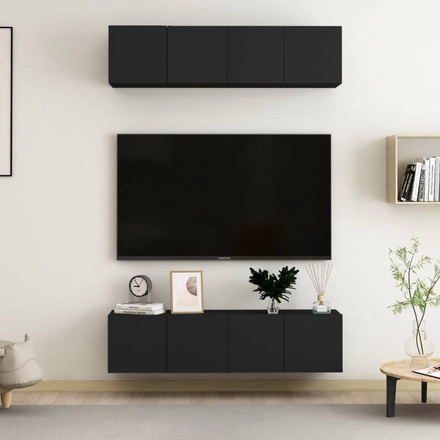 The Living Store Tv-meubelen 4 st 60x30x30 cm spaanplaat zwart Kast - Foto 2