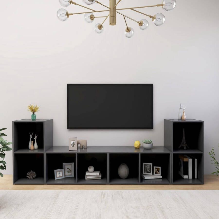 The Living Store Tv-meubelen 4 st 72x35x36-5 cm spaanplaat grijs Kast - Foto 2