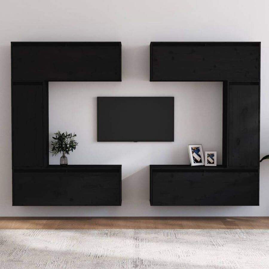 The Living Store televisiekasten 100 x 30 x 35 cm zwart massief grenenhout - Foto 2