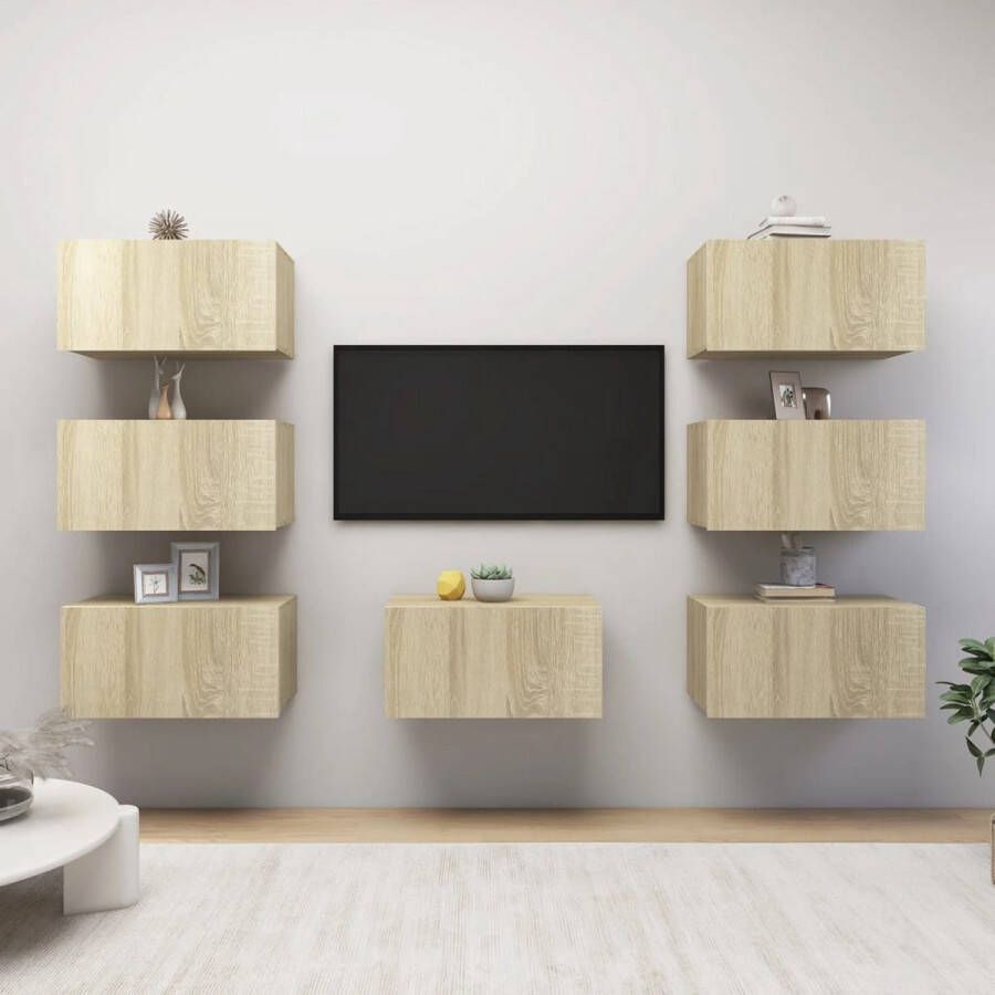 The Living Store Tv-meubelen 7 st 30-5x30x60 cm spaanplaat sonoma eikenkleurig Kast - Foto 2
