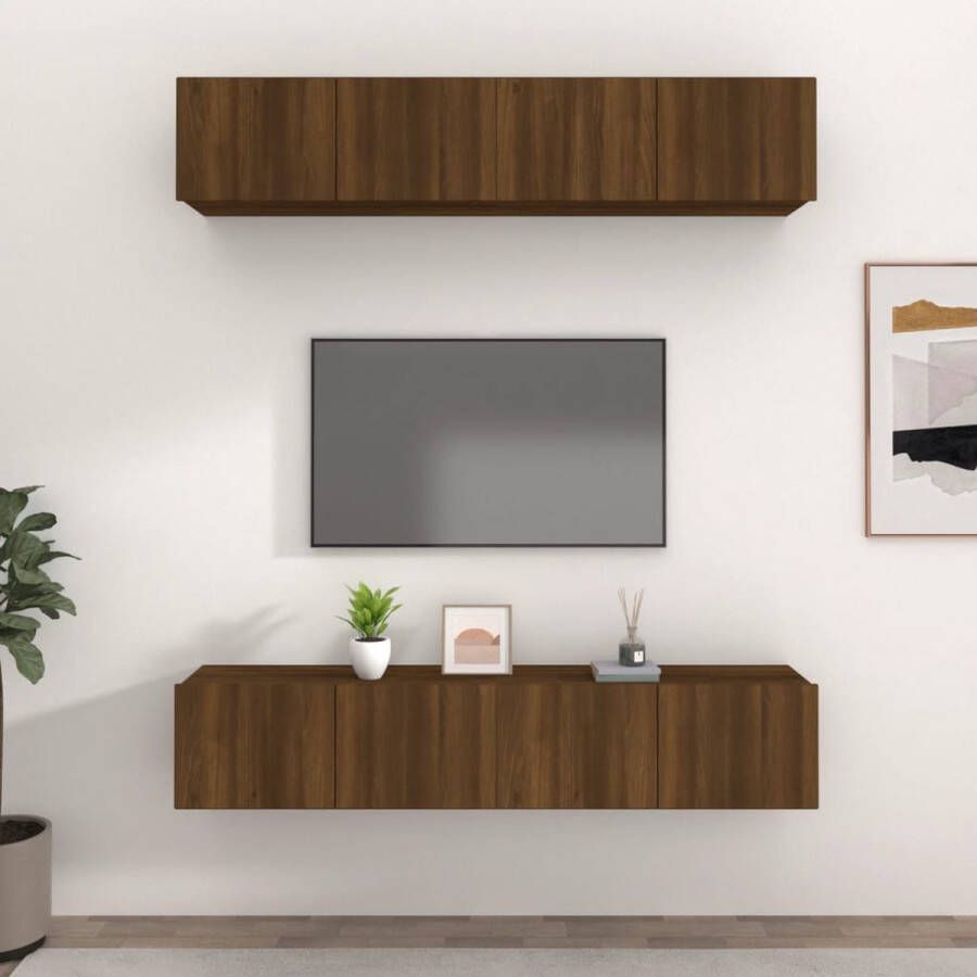 The Living Store Tv-meubelen Serie Wandgemonteerde bewerkt houten media-kasten 80 x 30 x 30 cm Met praktische deuren - Foto 2