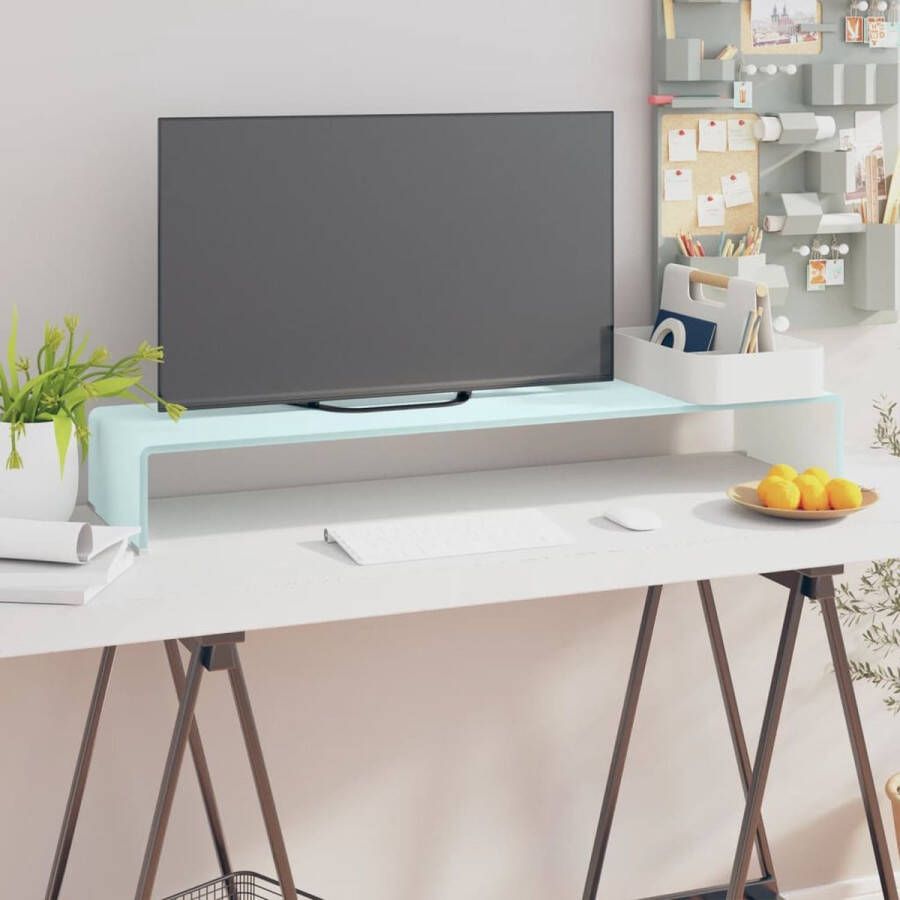The Living Store TV-meubel monitorverhoger 100x30x13 cm glas groen Kast - Foto 2