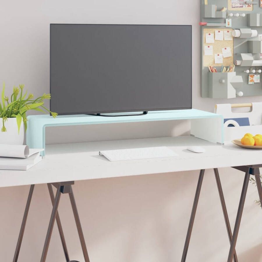 The Living Store Tv-meubel monitorverhoger 80x30x13 cm glas groen - Foto 2