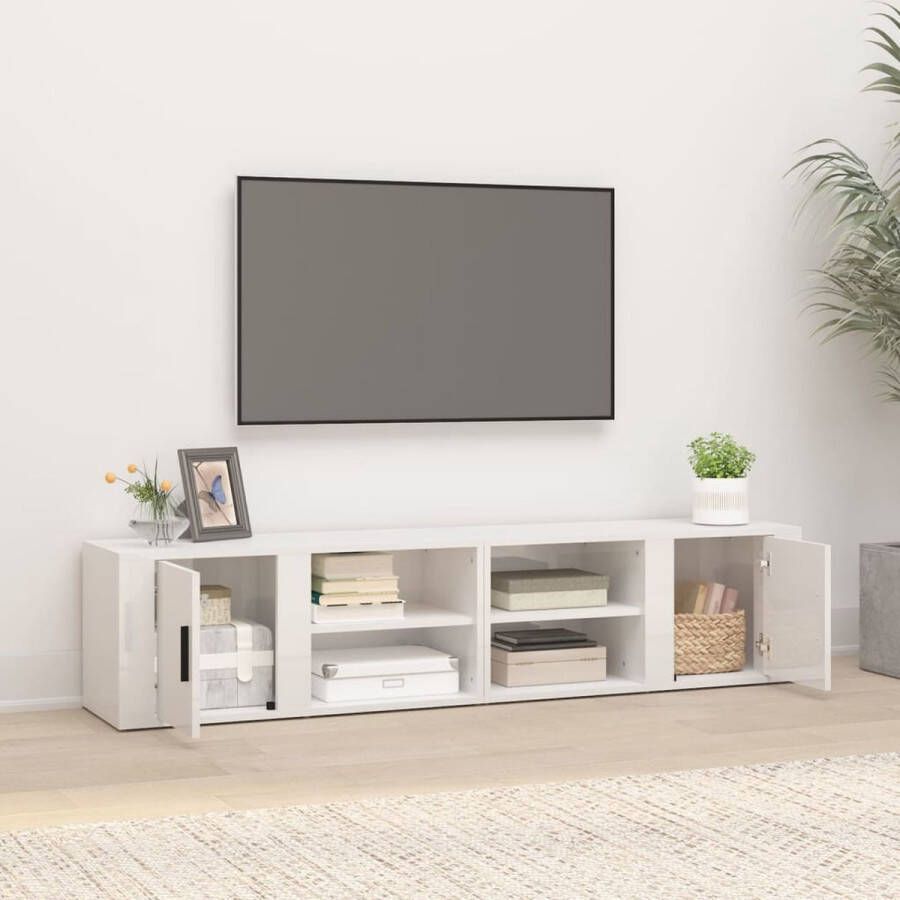 The Living Store Tv-meubels 2 st 80x31-5x36 cm bewerkt hout hoogglans wit Kast - Foto 2
