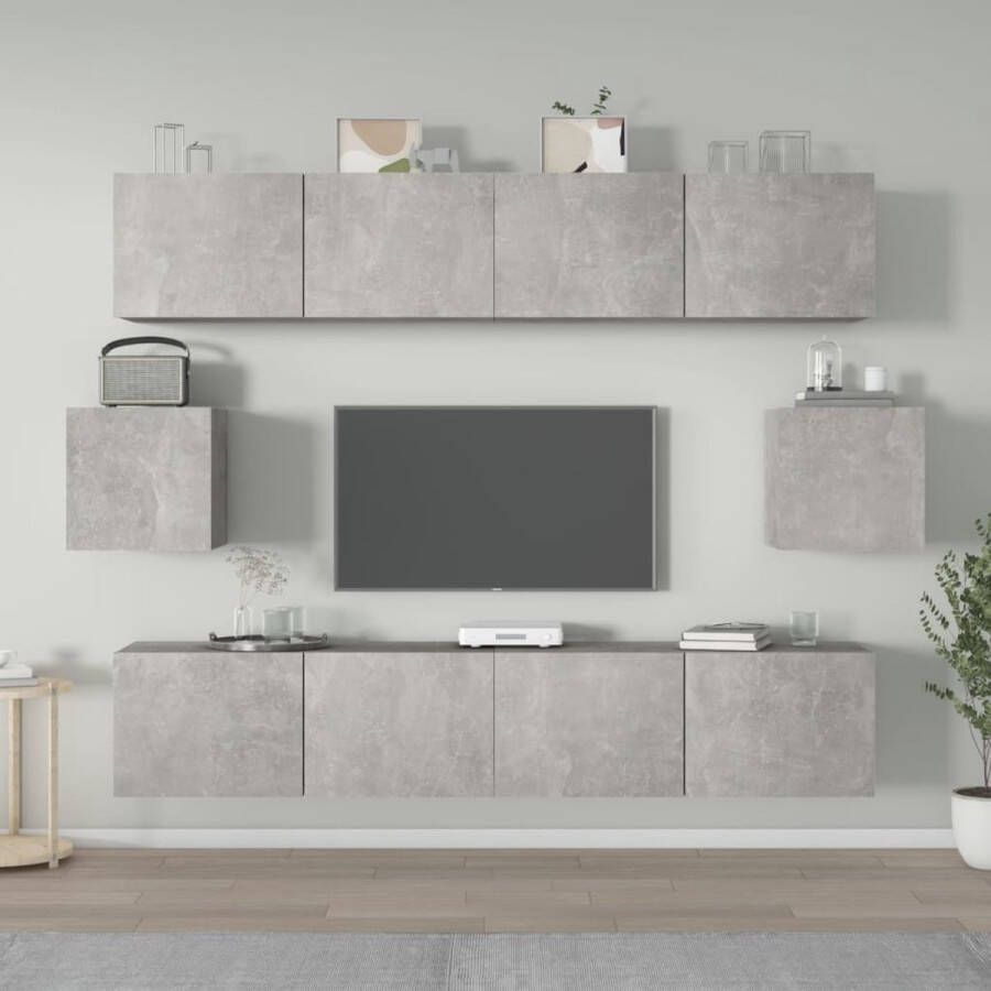 The Living Store TV-meubels Klassiek Betongrijs 4x 80x30x30cm 2x 30.5x30x30cm Hoogwaardig materiaal Wandgemonteerd Praktische deuren - Foto 2