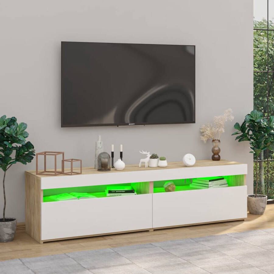 The Living Store TV-meubels LED-verlichting Moderne Stijl Voldoende opbergruimte Wit en Sonoma Eiken 75 x 35 x 40 cm - Foto 2