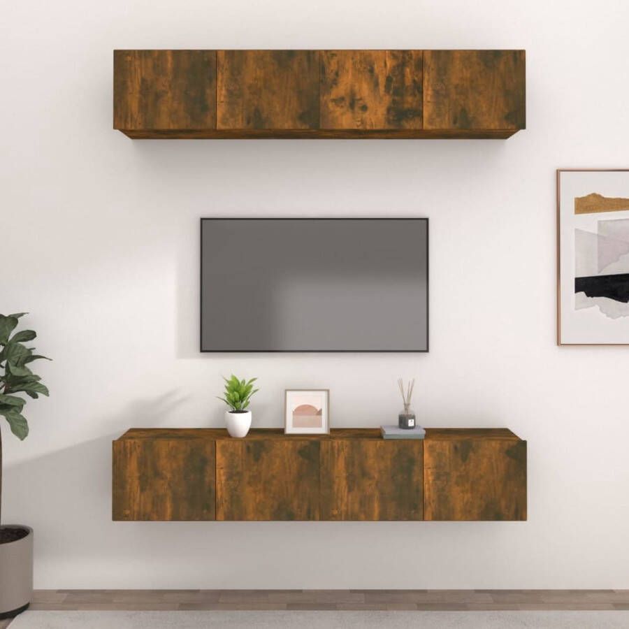 The Living Store TV-meubels Praktische deuren Gerookt eiken 80 x 30 x 30 cm - Foto 2