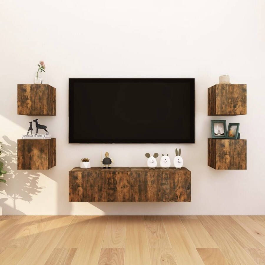 The Living Store TV-meubelserie televisiewandmeubelen 30.5 x 30 x 30 cm gerookt eiken - Foto 2