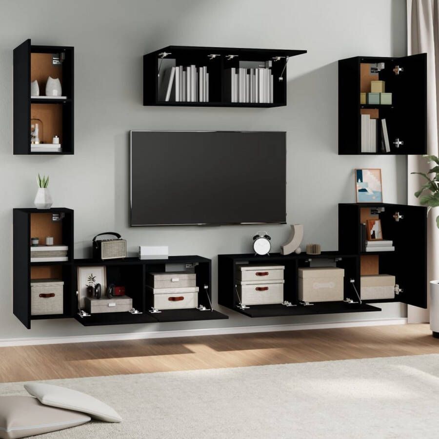 The Living Store TV-meubelset 3 x 80x30x30 cm + 4 x 30.5x30x60 cm Zwart - Foto 3