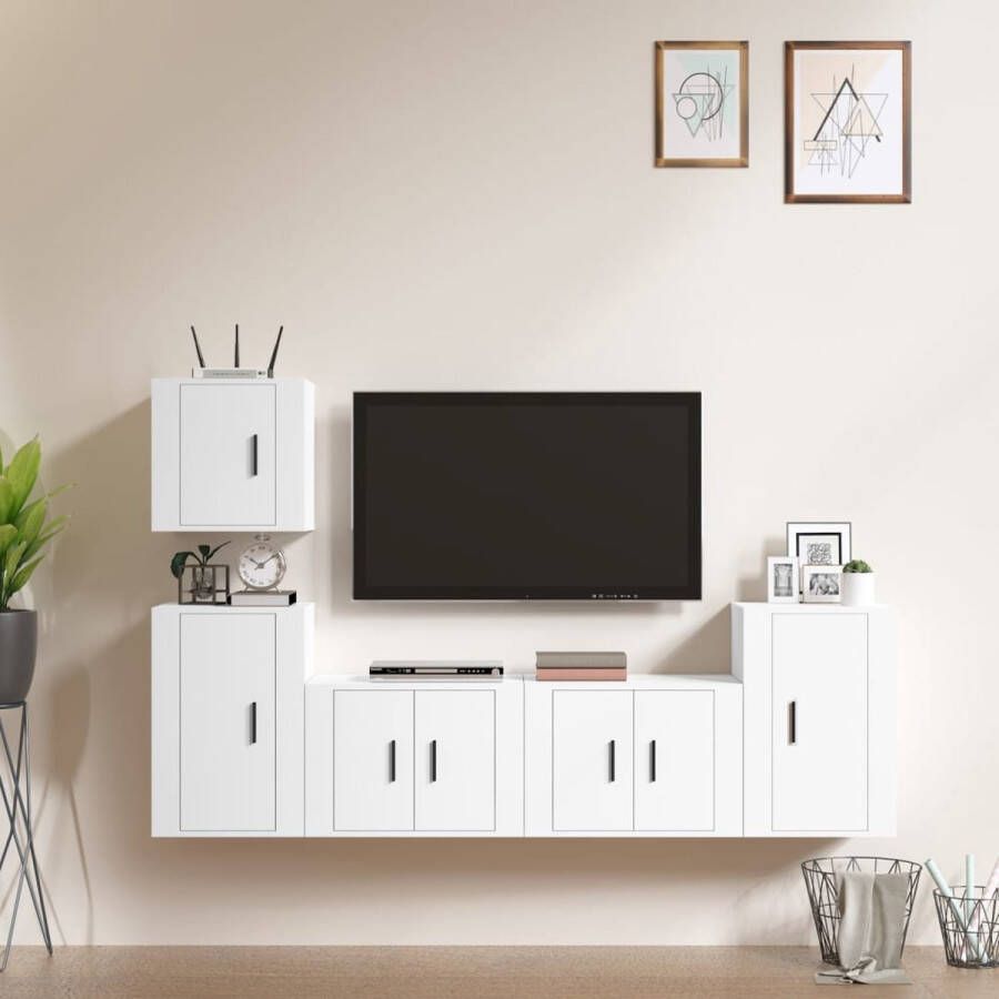 The Living Store TV-meubelset 5-delige witte klassieke wandgemonteerde tv-kasten 57x34.5x40cm 40x34.5x40cm 40x34.5x60cm - Foto 3