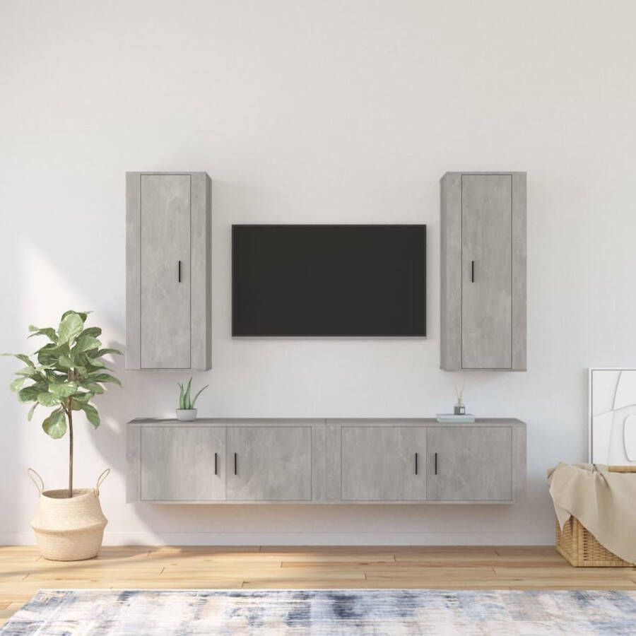 The Living Store TV-meubelset Betongrijs 2x 40x34.5x100 cm + 2x 100x34.5x40 cm - Foto 2