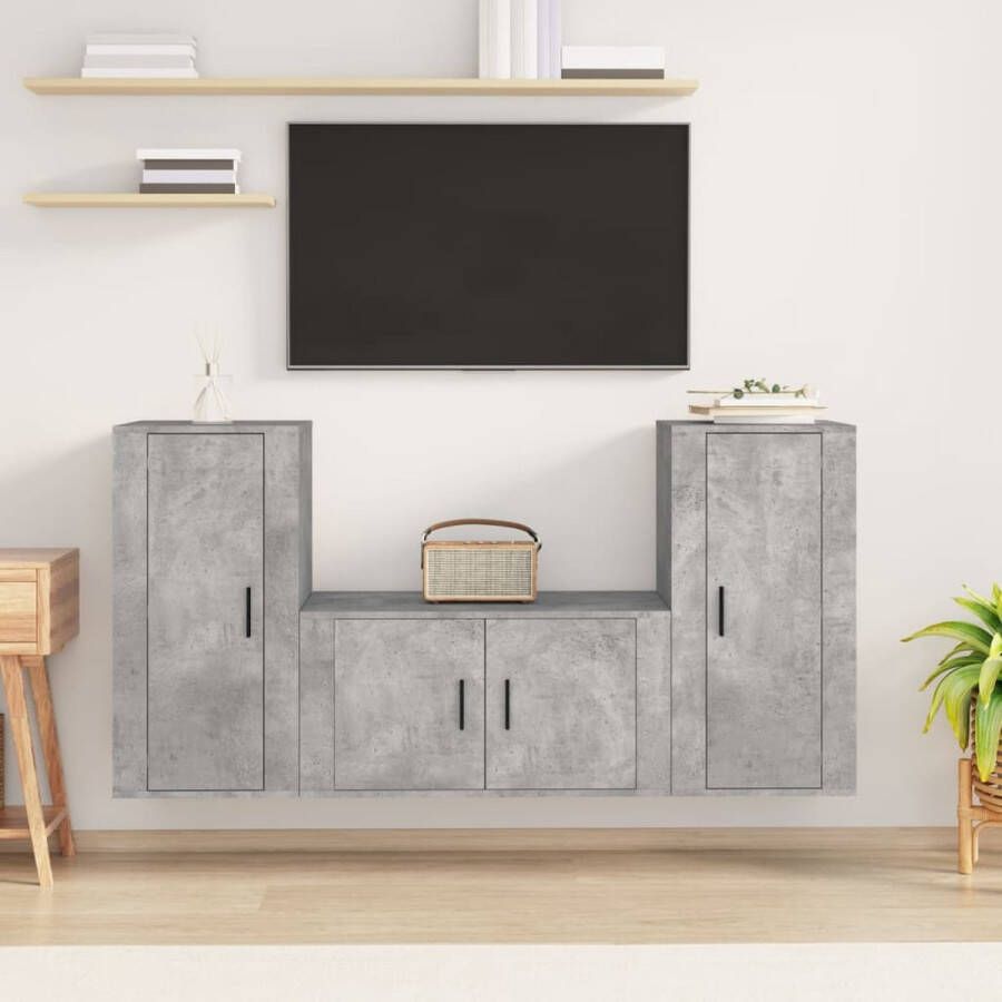 The Living Store TV-meubelset betongrijs 80 x 34.5 x 40 cm + 2 x 40 x 34.5 x 80 cm klassiek design - Foto 2