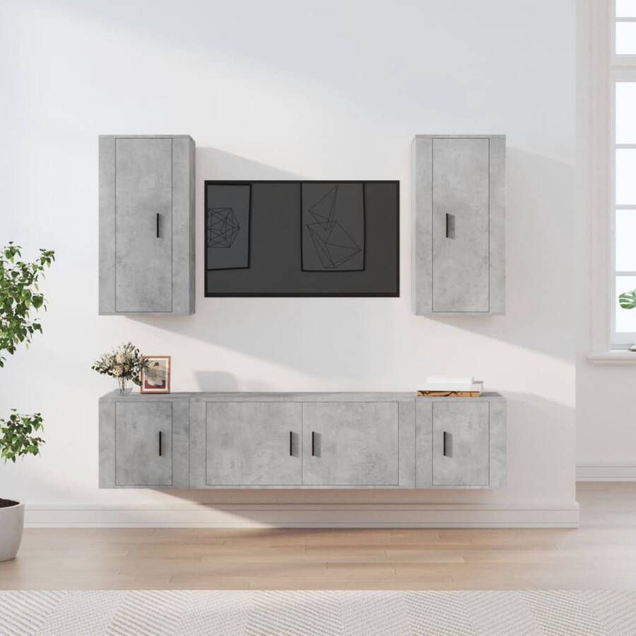 The Living Store TV-meubelset betongrijs bewerkt hout 100 x 34.5 x 40 cm Trendy design - Foto 2