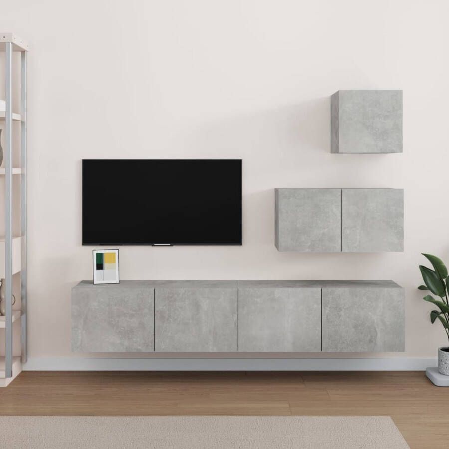 The Living Store TV-meubelset betongrijs bewerkt hout 30.5 x 30 x 30 cm 60 x 30 x 30 cm 80 x 30 x 30 cm (B x D x H) - Foto 2