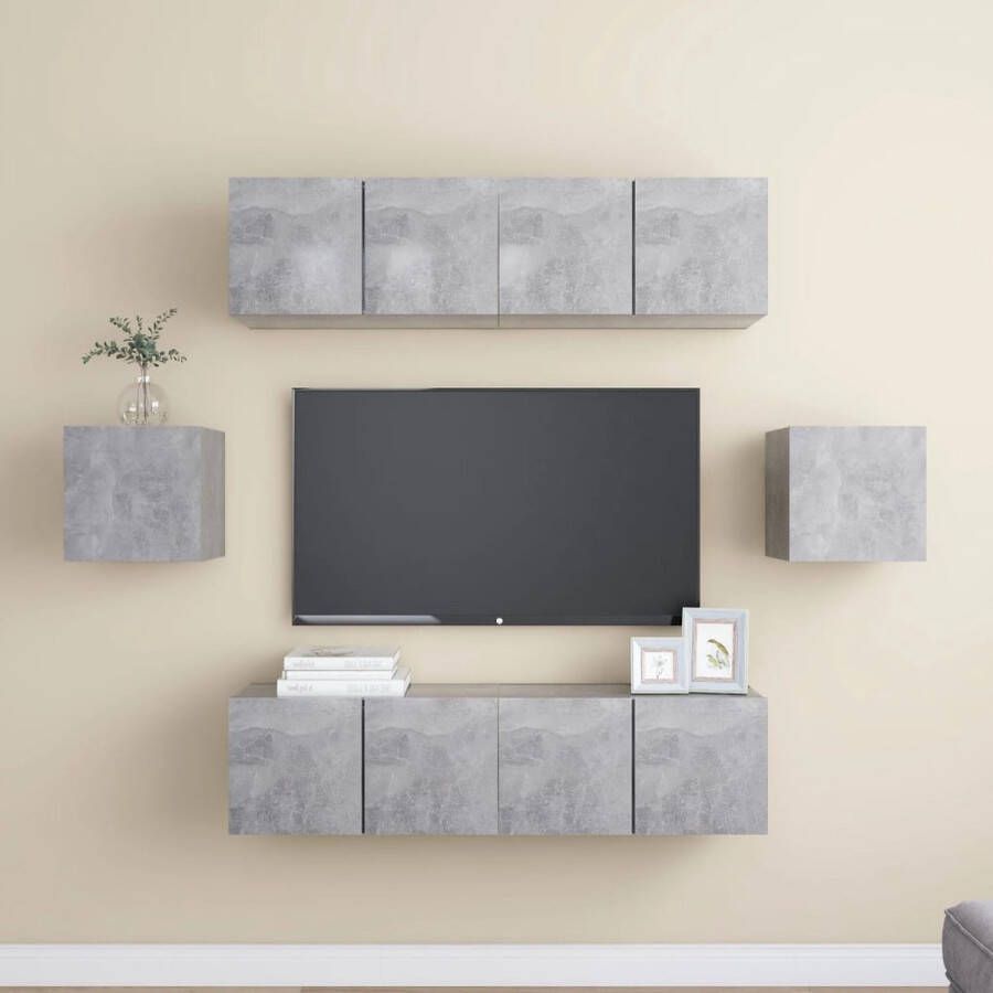 The Living Store TV-meubelset Betongrijs Spaanplaat Montage vereist 4x60x30x30cm 2x30.5x30x30cm - Foto 2