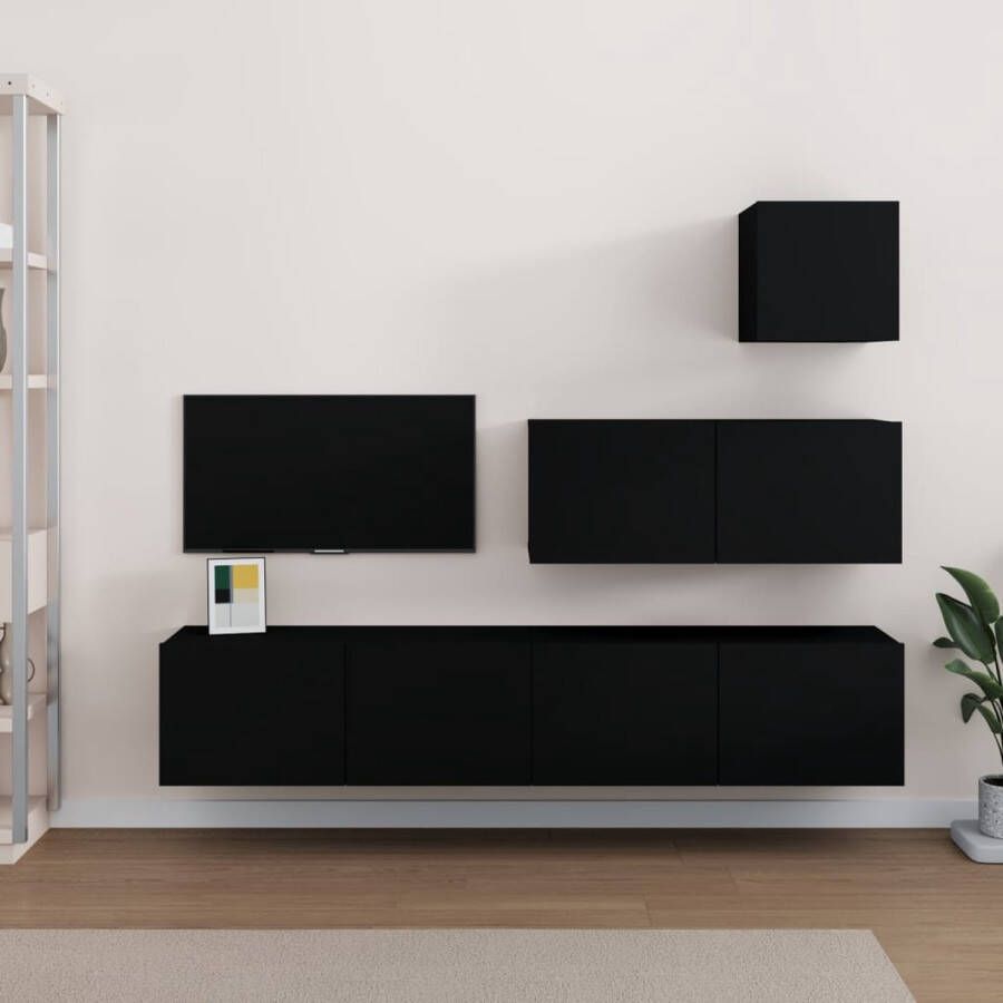 The Living Store TV-meubelset bewerkt hout zwart 30.5x30x30cm 80x30x30cm - Foto 2
