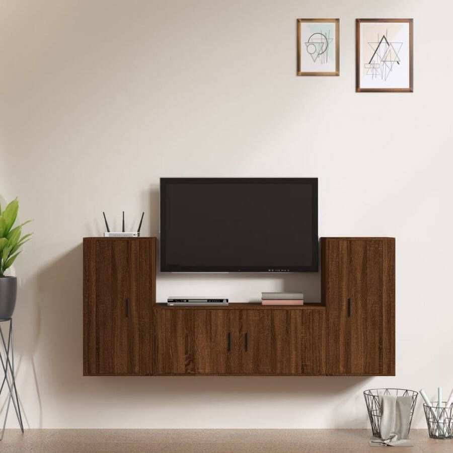 The Living Store TV-meubelset Bruineiken 1x 100x34.5x40cm 2x 40x34.5x80cm - Foto 2