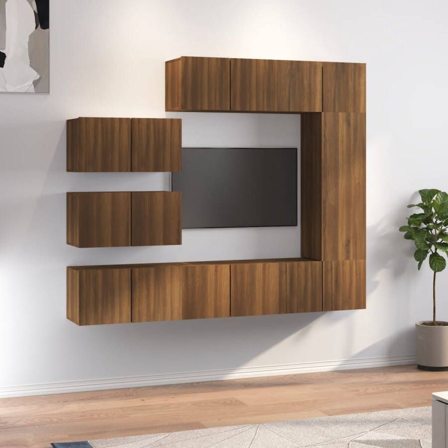 The Living Store TV-meubelset Bruineiken 60x30x30 cm (2 deuren) 30.5x30x90 cm (1 deur) - Foto 2