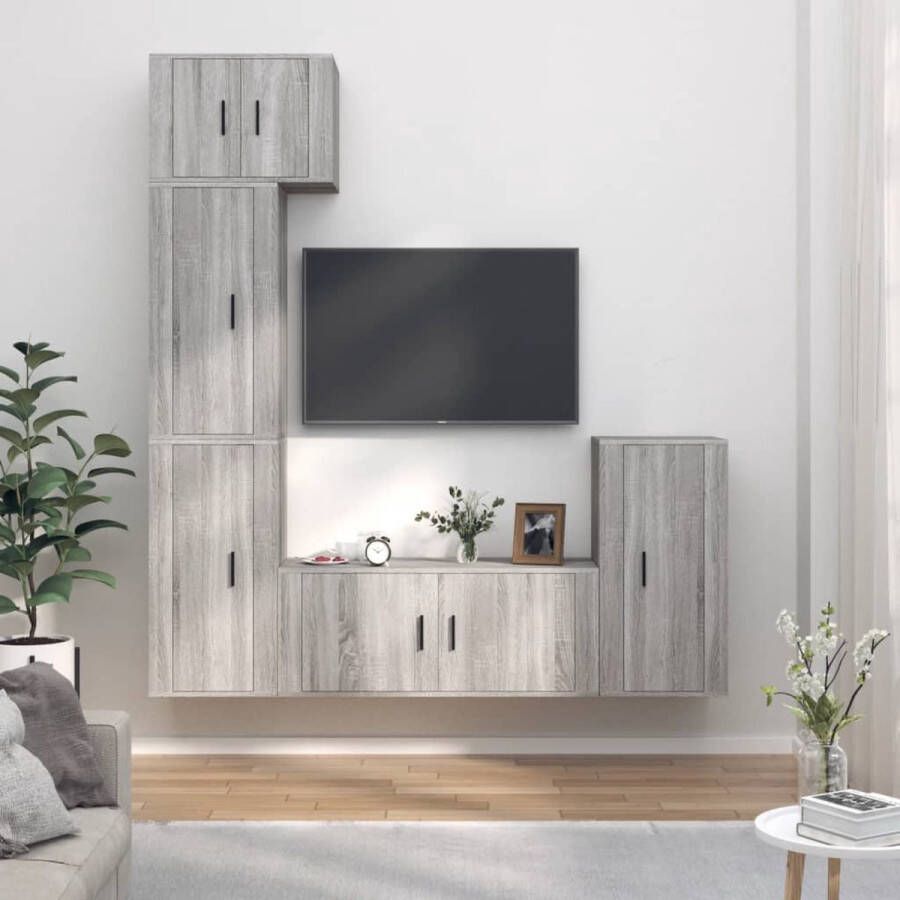 The Living Store TV-meubelset Classic Grijs Sonoma Eiken 1x 57x34.5x40cm + 3x 40x34.5x80cm + 1x 100x34.5x40cm Wandgemonteerd - Foto 2