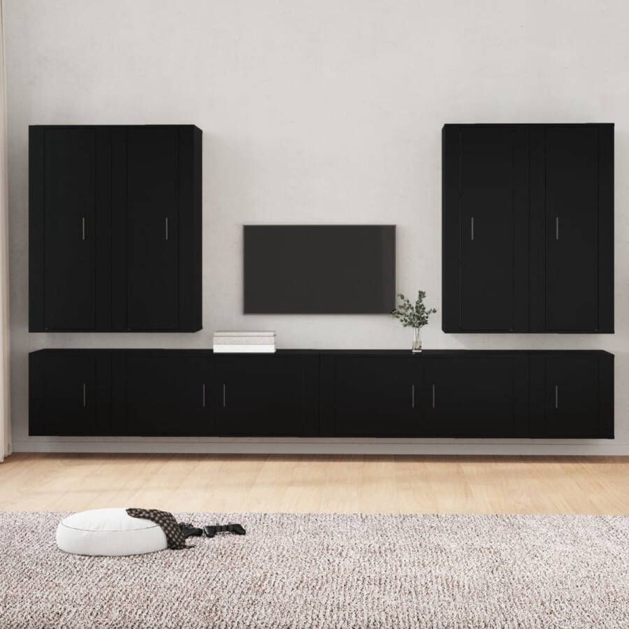 The Living Store TV-meubelset Classic s Bewerkt hout 40x34.5x100 cm 100x34.5x40 cm 40x34.5x40 cm Zwart - Foto 2