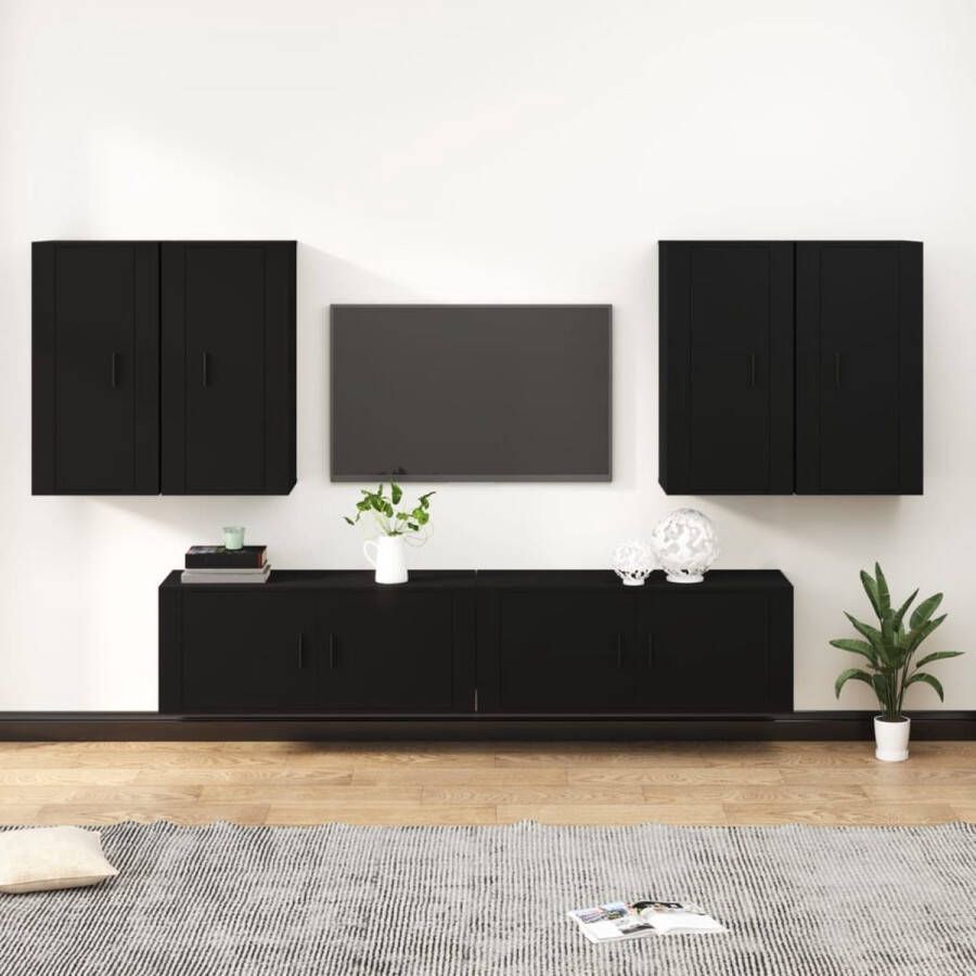 The Living Store TV-meubelset Classic Zwarte bewerkt hout 6-delige set 100 x 34.5 x 40 cm 40 x 34.5 x 80 cm Wandgemonteerd - Foto 2