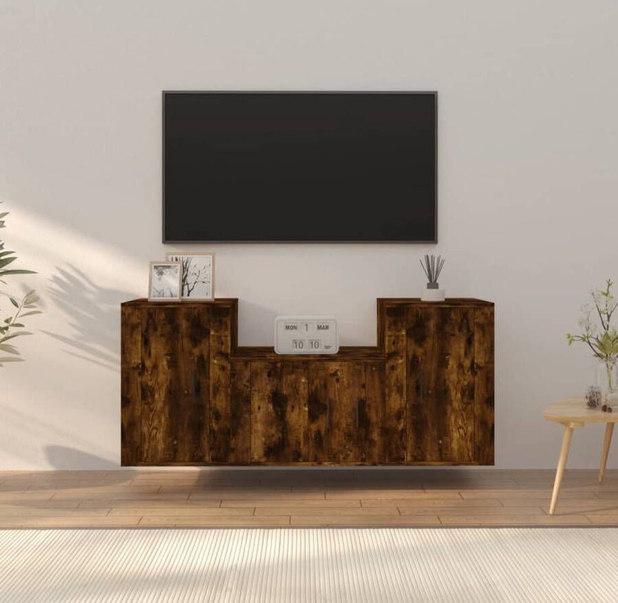 The Living Store TV-meubelset Gerookt eiken 1x tv-meubel- 57x34.5x40cm 2x tv-meubel- 40x34.5x60cm - Foto 2
